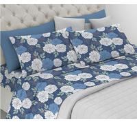 Riad Arredo Parure de lit 100 % coton doux - Parure de lit avec taies d'oreiller à la main délicate, fabriquée en Italie (Marbella bleu, français)