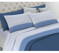 Riad Arredo Parure de lit 100 % coton doux - Parure de lit avec taies d'oreiller à la main délicate, fabriquée en Italie (Minimal bleu, français)