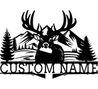 Riaeelvs Décoration murale personnalisée avec cerf de montagne en métal, panneau de nom de chasseur pour décoration murale, décoration murale familiale, panneaux en métal pour extérieur, cadeaux pour