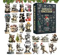 Riaisttd Calendrier de l'Avent 2025 - Pendentif Noël 24 Jours 2D - Set de Pendentifs Raton Laveur Sarcastique Compte à Rebours - pour Collectionneurs Amis Mur Fenêtre Porte Arbre Fête Intérieur