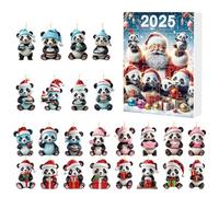 Riaisttd Calendrier de l'avent, ornement de Noël, ours panda 2D, 24 pendentifs compte à rebours, pour jardin, arbre, portail, poignée, voiture, sac à dos, tradition