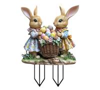 Riaisttd Piquet de Jardin Lapin, Panneau de Jardin Lapin Debout Plat 2D avec Œufs, Supports d'Extérieur Animaux Art, Panneau Décoratif Extérieur, pour Les Célébrations de Pâques ou du