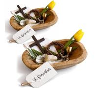 rialgirw Coffret « Oh Remember » - Symboles de la Résurrection de Pâques, Plateau de Décorations Chrétiennes, Coffret Souvenir « Oh Remember » en Bois Fait Main, Cadeau Religieux Chrétien (2PCS)