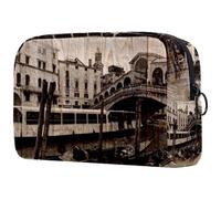Rialto's Bridge and The Canal Grande in Venice Trousse à cosmétiques pour femme, trousse de toilette de voyage, grande trousse de maquillage pratique avec fermeture éclair, multicolore,