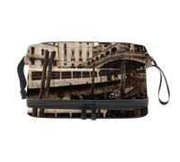 Rialto's Bridge and The Canal Grande in Venice Trousse de toilette double couche pour femmes et filles Trousse de toilette de voyage Trousse de maquillage pratique avec compartiment à brosse,