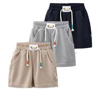 Rianjia Lot de 4 shorts d'été pour bébé garçon fille Taille 68/74/80/86 6 mois à 5 ans Short en jersey avec imprimé dessin animé Bermuda uni léger décontracté 92/98/104/110, Style A, 92-98