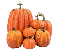 Rianpesn 7 Fausses Citrouilles Artificielles Décoratives Halloween,Ensemble De Citrouilles Artificielles De Décoration d'automne, pour Les Décorations d'halloween De Thanksgiving Jaune