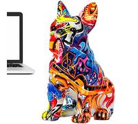 Rianpesn Sculpture Chien - Statue colorée Bouledogue français,Statue d'animal Graffiti, Figurines décoratives Nodic Home Decor, Cadeau pour Les Amoureux des Chiens