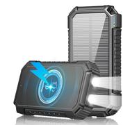 Riapow Chargeur Solaire 26800mah, Batterie Externe sans Fil 3 Sorties USB C Charge Rapide Qi Chargeur Portable Solaire avec Lampe de Poche LED pour Smartphones, Tablette et Camping (Noir)