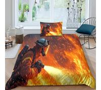 RIAVBAODG 3D Pompier Imprimé Extinction du feu 2Pcs Microfibre Housse De Couette Facile À Nettoyer pour Adultes Enfants Filles Cadeau Fête Anniversaire avec Single（135x200cm）