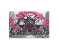 RIAVBAODG Impression Sur Toile Temples Japonais Peinture Poster Mural Temple Under The Cherry Blossom Arbre Decoration Murale Tableau Moderne Salon Chambre Restaurant Couloir 08x12inch(20x30cm)