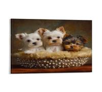 RIAVBAODG Impression Sur Toile Trois Chiots Yorkshire Terrier Mural Chiot Decoration Peinture Poster Murale Tableau Moderne Salon Chambre Restaurant Couloir 08x12inch(20x30cm)