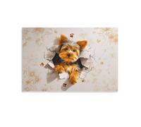RIAVBAODG Impression Sur Toile Yorkshire Terrier en 3D Peinture Poster Mural Chiot Decoration Murale Tableau Moderne Salon Chambre Restaurant Couloir 20x30inch(50x75cm)