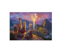 RIAVBAODG Lamas de Pâques Impression Sur Toile Machu Picchu Décoration Peinture Poster Mural Morden Affiche Decoration Décor Mural Abstrait Pour Chambre Élégante 16x24inch(40x60cm)