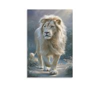 RIAVBAODG Lion Blanc Majestueux Murale Lion Décoration Murale Image Sur Toile Tableau Impression Sur Toile Affiche Decoration Pour Salon Chambre Décorations 16x24inch(40x60cm)