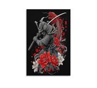 RIAVBAODG Samouraï Holding A Katana Murale Samouraï du Japon Décoration Murale Image Sur Toile Tableau Impression Sur Toile Affiche Decoration Pour Salon Chambre Décorations 16x24inch(40x60cm)