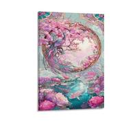 RIAVBAODG Scène de Printemps Japonaise Décor Mural Paon Japonais Poster Décoratif Peinture Murale Impression Sur Toile Pour Chambre Salle De Bain Cuisine Bureau 12x18inch(30x45cm)