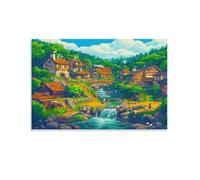 RIAVBAODG Village d’Elfees Murale Style Anime Decoration Murale Peintures Sur Toile Impression Sur Toile Art Mural Affiche Decoration Pour Salon Chambre Élégante 08x12inch(20x30cm)