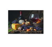 RIAVBAODG Vin rouge, fromage français Murale Escargots de Bourgogne Décoration Murale Image Sur Toile Tableau Impression Sur Toile Affiche Decoration Pour Salon Chambre Décorations 16x24inch(40x60cm)