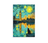 RIAVBAODG Vue Nocturne of London City Décor Mural Big Ben Poster Décoratif Peinture Murale Impression Sur Toile Pour Chambre Salle De Bain Cuisine Bureau 08x12inch(20x30cm)