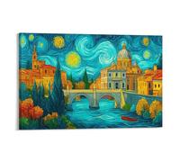 RIAVBAODG Vue Nocturne of Rome Murale Style Post-impressionniste Décoration Murale Image Sur Toile Tableau Impression Sur Toile Affiche Decoration Pour Salon Chambre Décorations 12x18inch(30x45cm)
