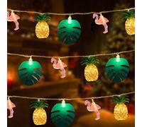 Riaxuebiy 20 LED 9,8 pieds Guirlande lumineuse flamant rose, ananas, palmier, alimentée par piles pour la plage, l'été, la plage tropicale, la décoration de fête hawaïenne