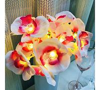 Riaxuebiy Artificielles Phalaenopsis Fleurs Guirlande 9.8FT 20 LED Orchidée Guirlandes Lumineuses Lumières Suspendues Blanches Chaudes pour Fête Mariage Maison Décoration (Rose Phalaenopsis, USB)