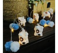 Riaxuebiy Guirlande Lumineuse pour Enfant en Pompons Animaux de Dessin Animé à 10 LED Blanc Chaud à Piles pour Chambre d'enfants Noël Pâques Halloween Intérieur Décoration (Bichon frisé)