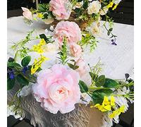 Riaxuebiy Guirlande Printemps Pivoine Artificiel Fausse Guirlande Fleurs Décorative avec Pivoine Rose et Feuilles Vertes pour Décoration Murale Intérieure Porte D'entrée (C-Pivoine)