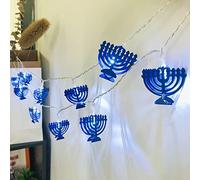 Riaxuebiy Hanoukka Bleu Menorah Guirlandes Lumineuses,Étoile de David Festives Guirlandes Lumières, Alimenté par Pile pour Juives Fêtes Mariage Vacances Chambre Décoration (3m/20led, Menorah)