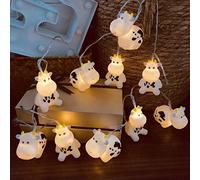 Riaxuebiy Jolies Guirlandes Lumineuses en Forme de Vache Blanc,Vache Décoratif Fée Lampe Alimenté par Batterie pour Fête, Noël, Halloween, Mariage (1.65m/10led, Vache blanc)