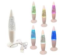 Riaxuebiy Mini lampe à paillettes de 7,28 pouces de haut,lampe à lave Groovy Glow,lampe à mouvement liquide changeante à 7 couleurs avec câble USB (Base blanche)
