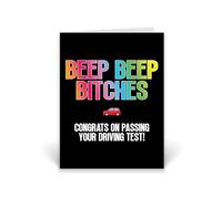 Rib Ticklerz - CD971 Carte de test de conduite amusante avec inscription « Beep Bip Bitches Congrats On Passing Your Driving Test » pour fille, fils, neveu, nièce, collègue, compagnons