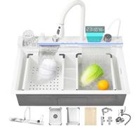 Ribanedy Évier de cuisine moderne en acier inoxydable 304 avec 5 modes de sortie d'eau, robinet extractible en cascade, rondelles de tasse et ensemble d'accessoires Blanc 74,9 cm