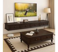 Ribanedy Meuble TV Suspendu en Bois Massif | Console multimédia de Divertissement Murale | Grand Banc de Rangement pour TV pour Salon et Bureau (Noyer, 240cm)