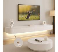 Ribanedy Meuble TV Suspendu Moderne avec éclairage LED | Console multimédia de Divertissement Murale | Grand Banc de Rangement pour TV, adapté au Salon et au Bureau (Texture + Blanc, 140 cm)