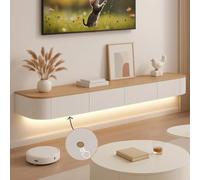 Ribanedy Meuble TV Suspendu Moderne avec éclairage LED | Console multimédia de Divertissement Murale | Grand Banc de Rangement pour TV, adapté au Salon et au Bureau (Blanc+Bois, 140 cm)