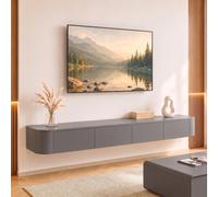 Ribanedy Meuble TV Suspendu Moderne | Console multimédia de Divertissement Murale | Grand Banc de Rangement pour TV pour Salon et Bureau (Gris, 140cm)