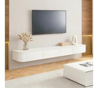 Ribanedy Meuble TV Suspendu Moderne | Console multimédia de Divertissement Murale | Grand Banc de Rangement pour TV pour Salon et Bureau (Blanc, 260cm)