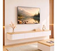 Ribanedy Meuble TV Suspendu Moderne | Console multimédia de Divertissement Murale | Grand Banc de Rangement pour TV pour Salon et Bureau (Blanc Bois, 260cm)