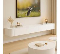 Ribanedy Meuble TV Suspendu Moderne | Console multimédia de Divertissement Murale | Grand Banc de Rangement pour TV pour Salon et Bureau (Blanc, 240cm)