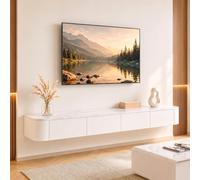 Ribanedy Meuble TV Suspendu Moderne | Console multimédia de Divertissement Murale | Grand Banc de Rangement pour TV pour Salon et Bureau (Texture Blanc, 200cm)