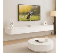 Ribanedy Meuble TV Suspendu Moderne | Console multimédia de Divertissement Murale | Grand Banc de Rangement pour TV pour Salon et Bureau (Texture + Blanc, 160cm)