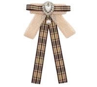 Ribbon Bowtie Brooch Pin D'étudiant Uniforme Vintage Brown Checkered Bowknot Corsage Jabot Collier