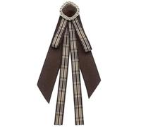 Ribbon Bowtie Brooch Pin Student Uniform Pre Tied Necktie Clip Vintage Brown Plaids Bowknot Corsage Shirt Jabot Collar Shirt Jabot Collar Necktie