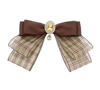 Ribbon Bowtie Brooch Pin Student Uniform Pre Tied Necktie Clip Vintage Brown Plaids Bowknot Corsage Shirt Jabot Collar Shirt Jabot Collar Necktie