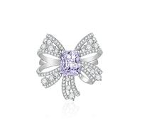 Ribbon de luxe Bow à ligature Infinity Anneaux pour les femmes 925 Silver Cumbic Zirconia Pave CZ Promed Rings pour ses bandes de mariage Forever Love Knot Square Cut simule la pierre gemme ouverte