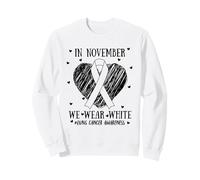 Ribbon Heart Lung Cancer Awareness in November We Wear White Sweatshirt