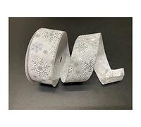 Ribbon Queen Ruban de Noël à bords métalliques 6,3 cm de large, Flocons de neige blancs satinés argentés., 5 m
