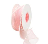 Ribbon With Pearls 4.5m With Pearl Edge Decorative Sheer Mesh | Wedding Ribbon Bridal Decorations for Graduation Birthday DIY Crafts Bouquet Invitations Wrapping